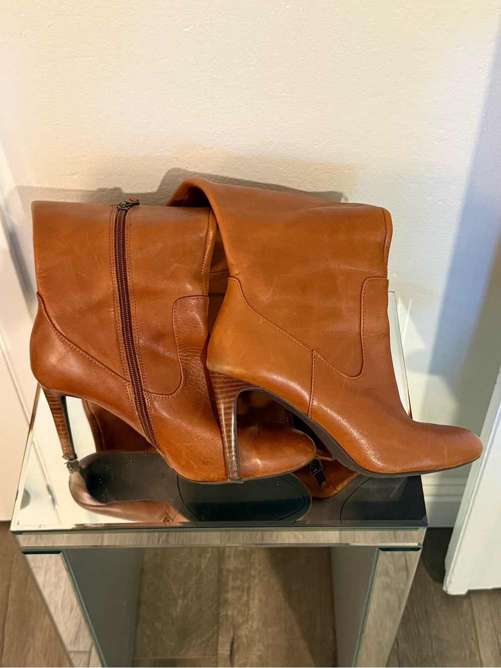 Polo by Ralph Lauren Cognac Leather High-Heel Ankle Boots